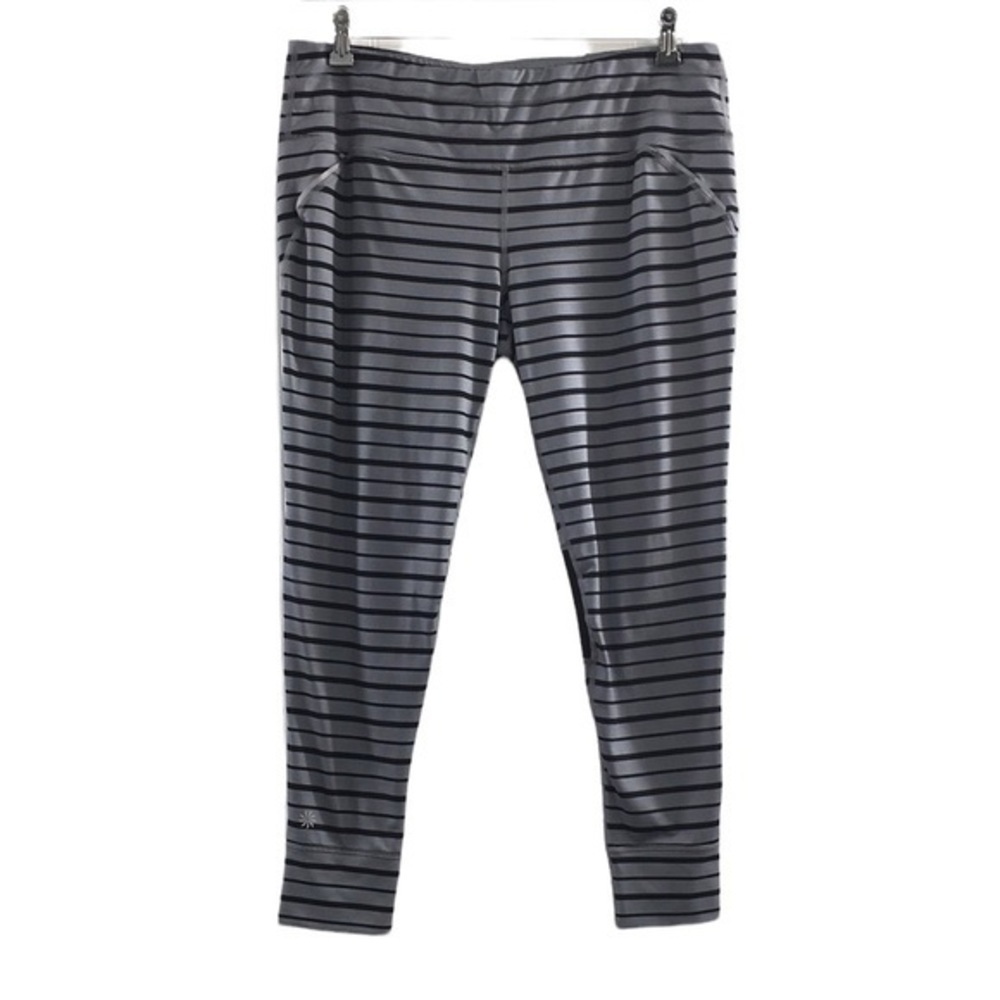 Athleta Gray Black Relay Striped Legging Womens XL Running - Picture 3 of 14
